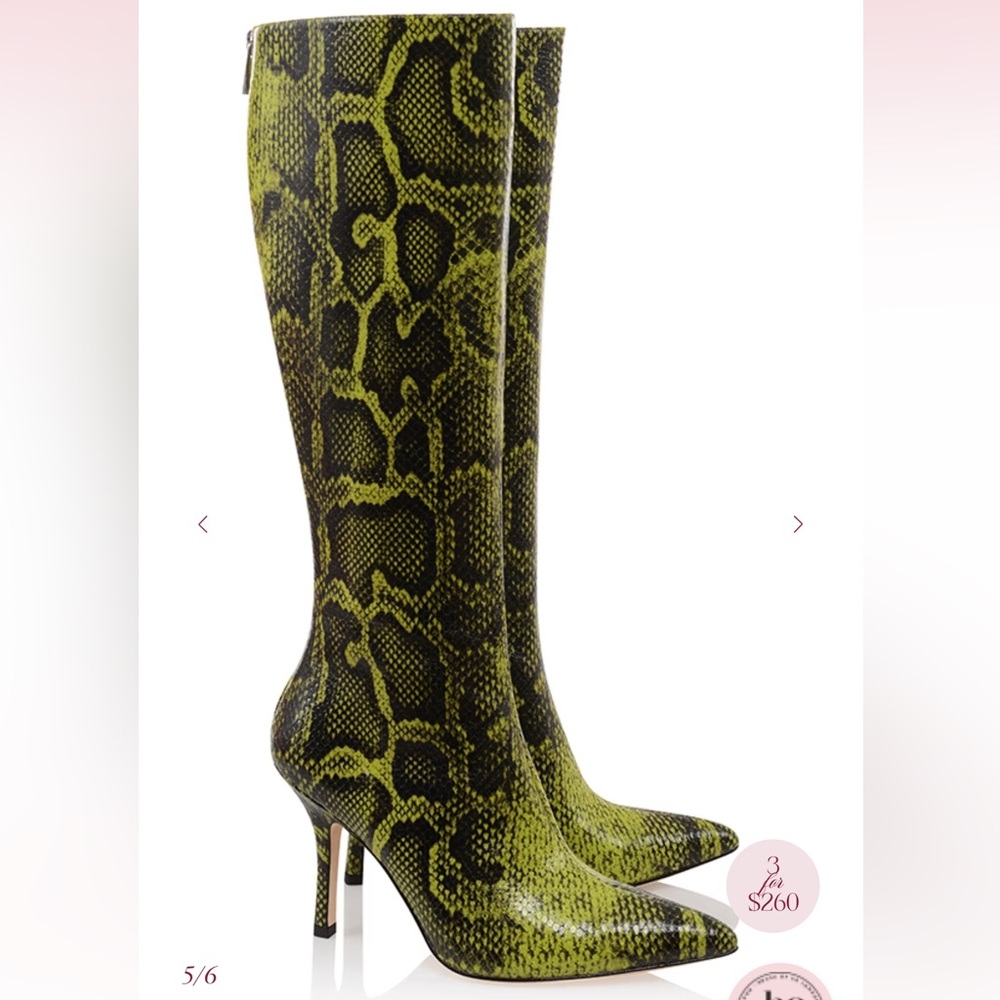 Green Snake Print leather Knee-High Boots
